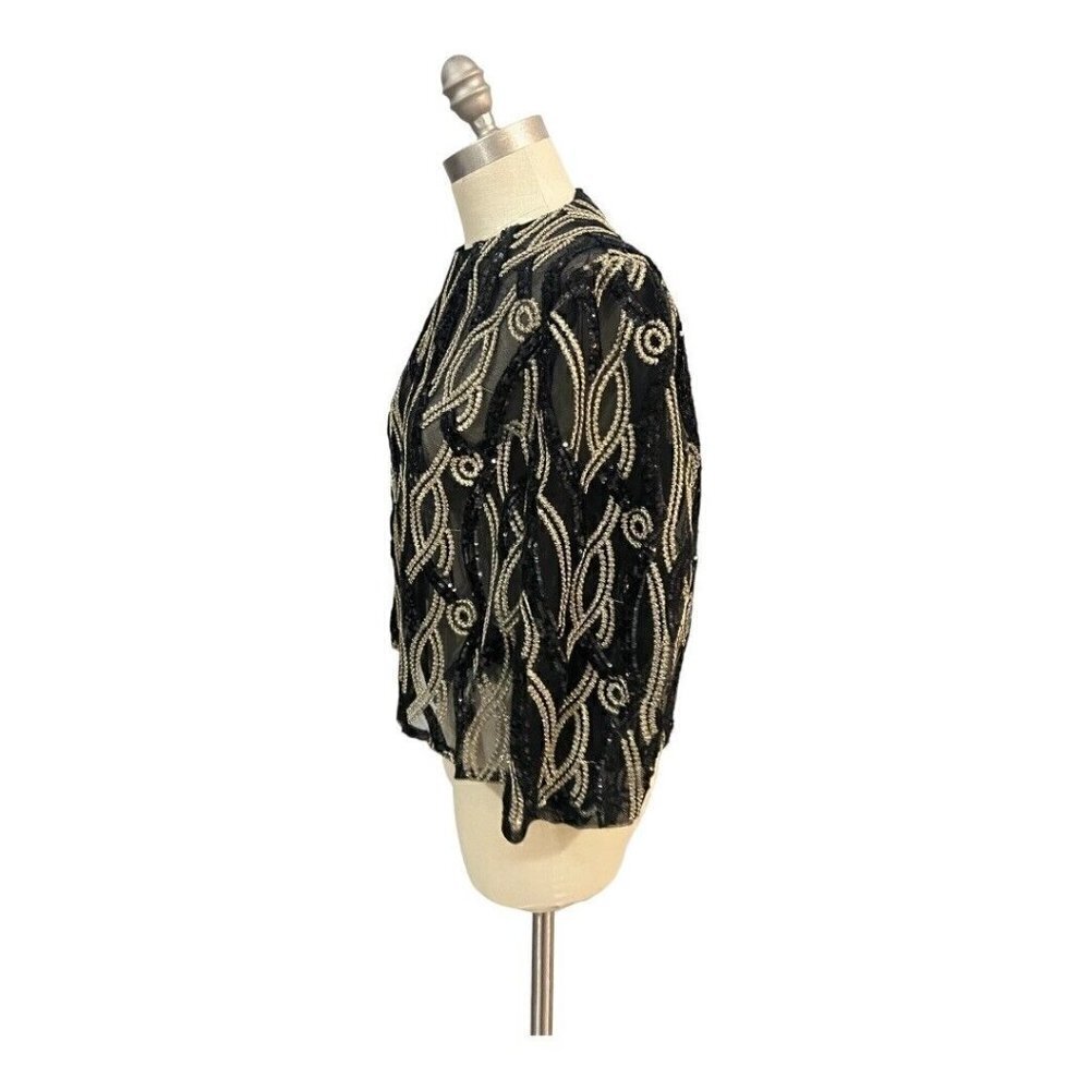 C&M Collection 48 Medium Black Gold Sequin Jacket Formal Holiday - Picture 4 of 8